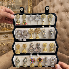 Set of 12 Premium Oxidised Jhumkas with Elegant Black Jewellery Box