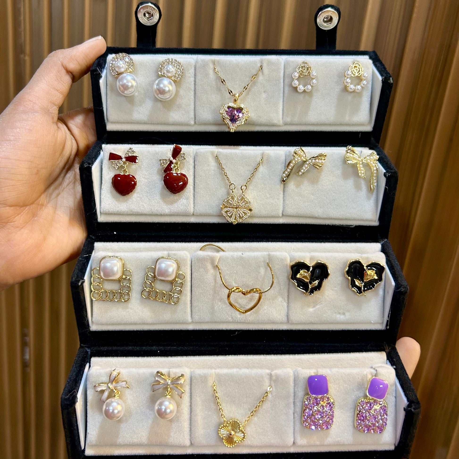 Premium Korean Earrings & Anti-Tarnish Necklaces with Elegant Jewellery Box