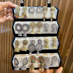 Set of 12 Premium Oxidised Jhumkas with Elegant Black Jewellery Box