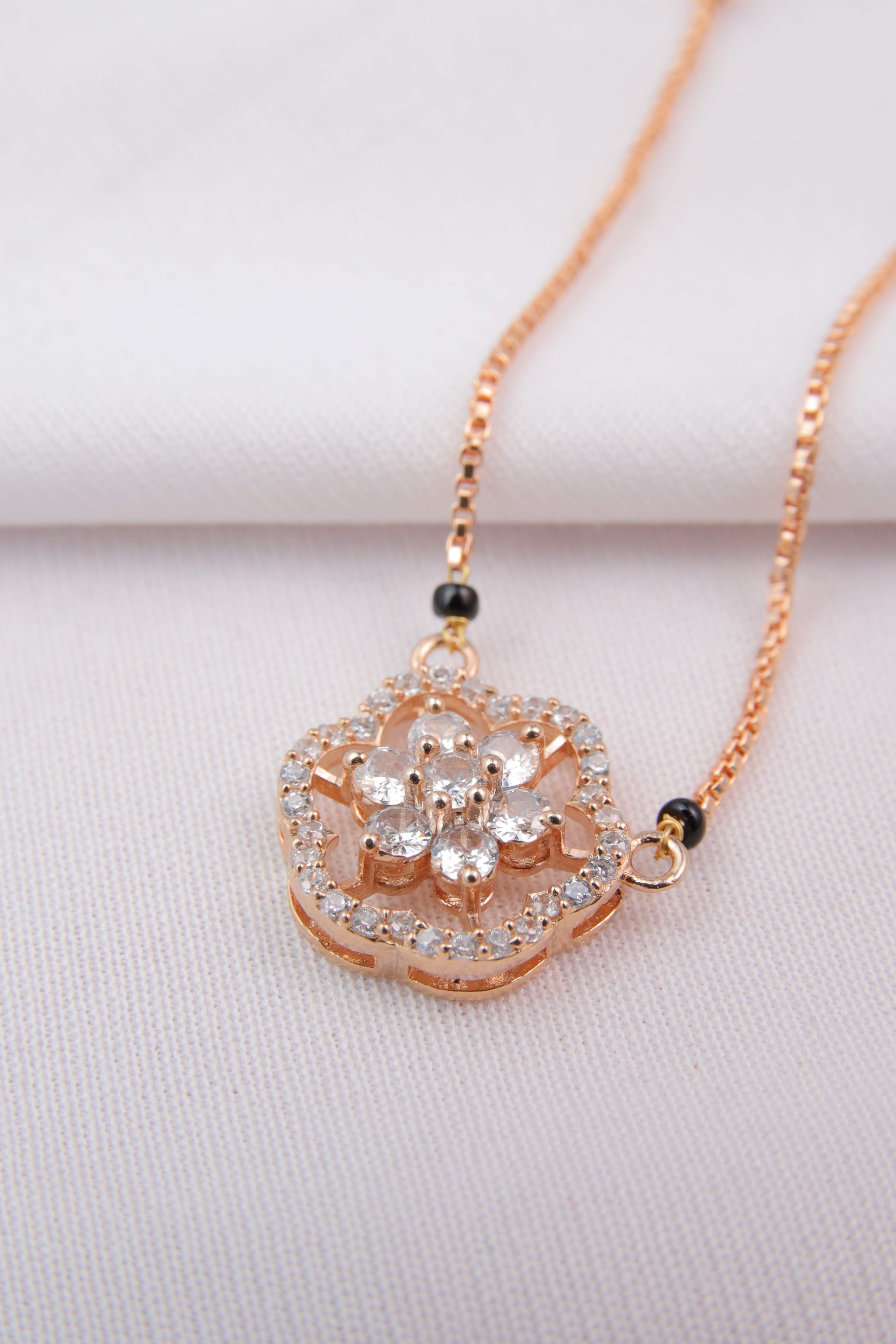 Latest Solitaire Diamonds Flower Mangalsutra BUy Online - Zeraki Jewels 