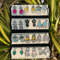 Set of 12 Trendy Oxidized Stud Earrings Along with a Compact Foldable Storage Box