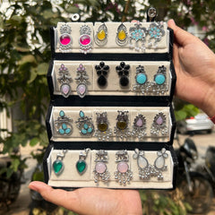 Set of 12 Trendy Oxidized Stud Earrings Along with a Compact Foldable Storage Box