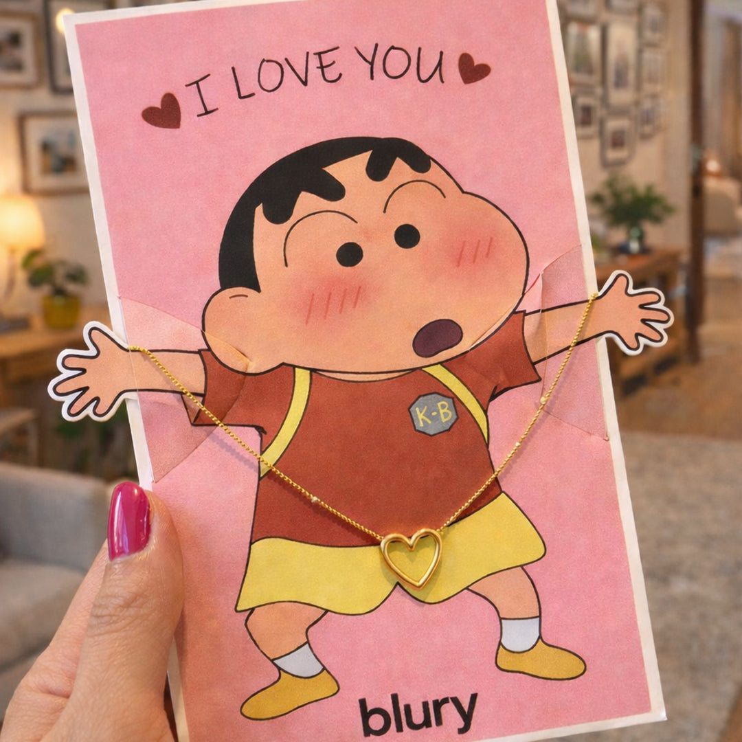 Cute Shinchan Love Necklace Combo with Romantic Card & Gift Box