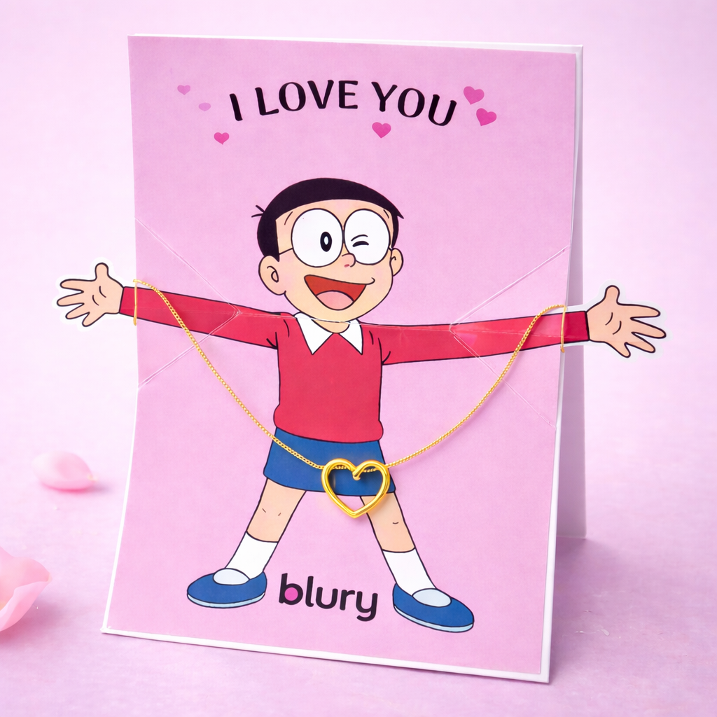 Cute Shinchan Love Necklace Combo with Romantic Card & Gift Box